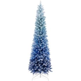 7 Feet Blue Gradient Snow Flocked Artificial Christmas Tree