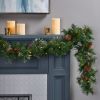 2 Packed 9"X10" Cashmere and Snow Bristle Garland with 20 Pine Cones and with 50 Warm White LED Lights with Timer Battery Operated-Outdoor,160 Tips
