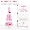 6ft Prelit Snow Flocked Artificial Christmas Tree with Pencil Shape, Pine Realistic Branches, Warm White LED lights, Auto Open, Pink and White