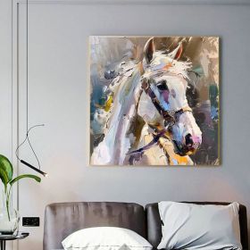 Horse Canvas Painting Animals Brushstroke Oil Art On Canvas White Horse Wall Art Hand Painted Oil Painting (Style: 1, size: 140x140cm)